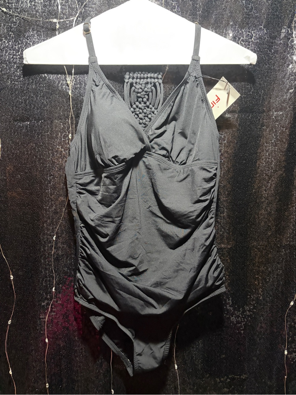 Black One-Piece Swimwear with Macramé Back